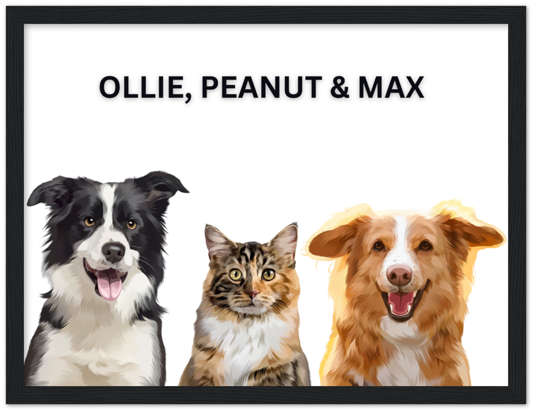 Wood Framed Three Pet Portrait