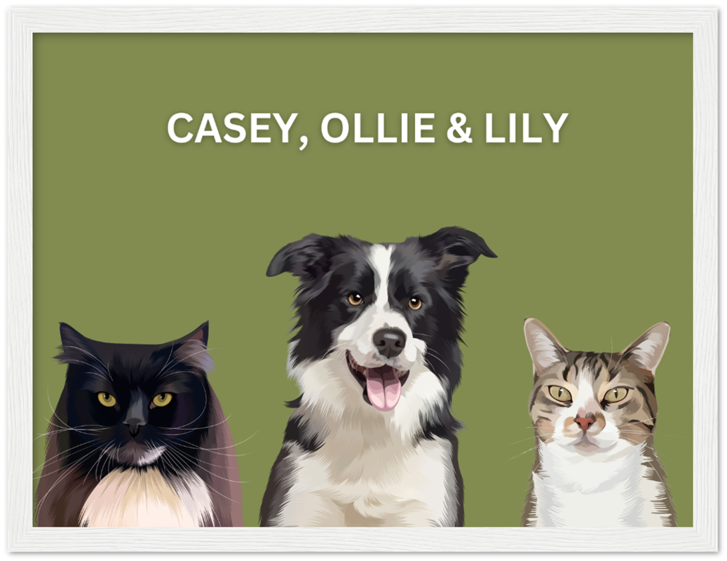Wood Framed Three Pet Portrait