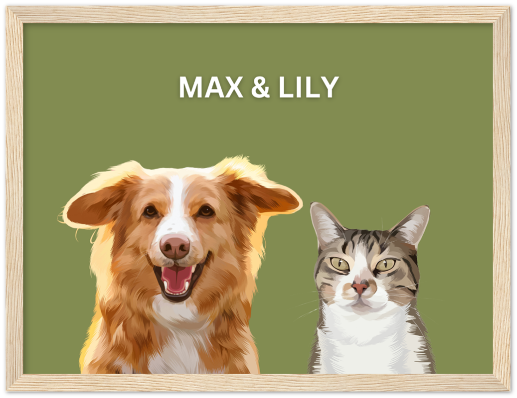 Wood Framed Two Pet Portrait