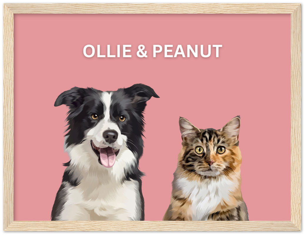 Wood Framed Two Pet Portrait