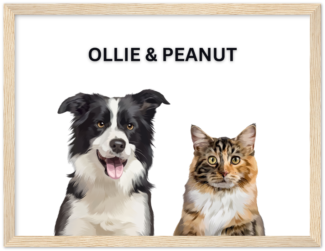 Wood Framed Two Pet Portrait